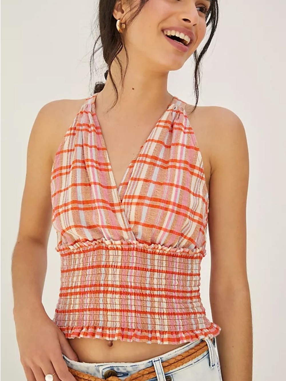 Pilcro Anthropologie Jessie Halter Top Women’s Size Small Plaid Gingham